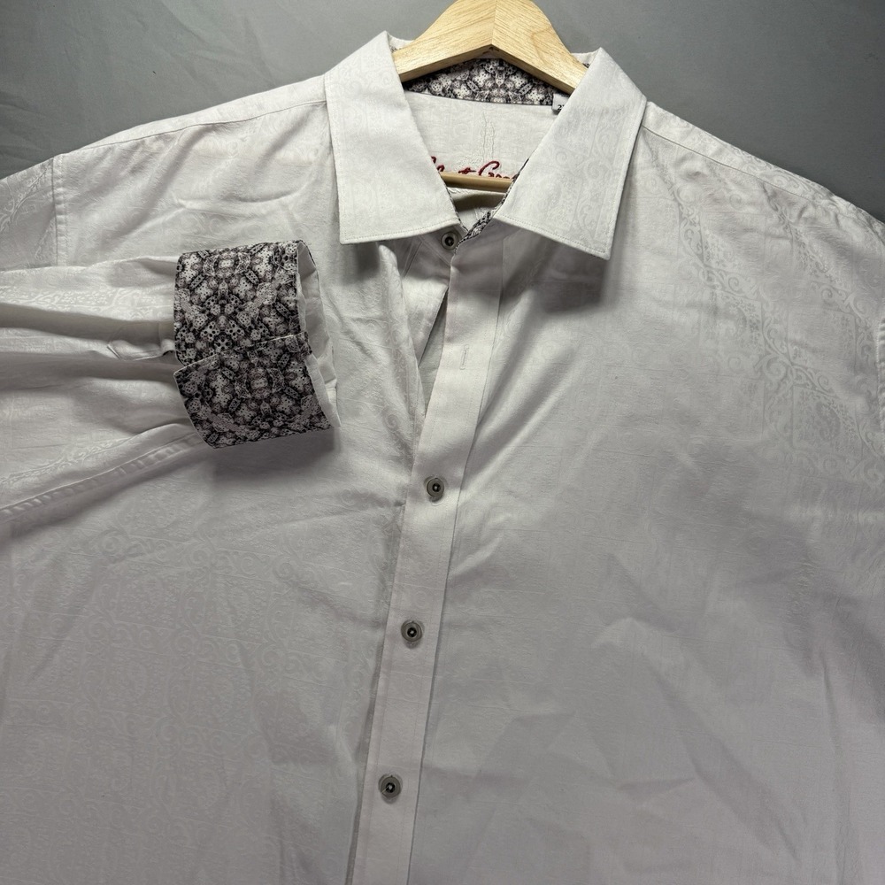 Robert Graham Shirt Mens 2XL White Button Up Flip Cuff Paisley Dress Party